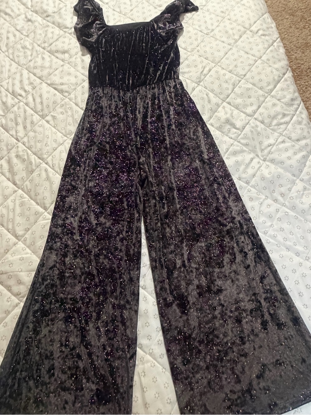Justice Black Velvet Sparkle Wide-Leg Jumpsuit